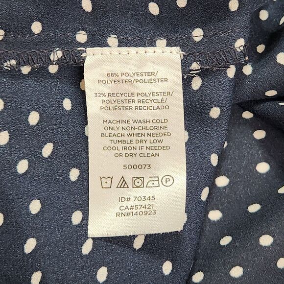 LOFT Blouse Womens Small Navy Blue White Polka Dotted Career Office Ruffle Neck - Picture 6 of 7